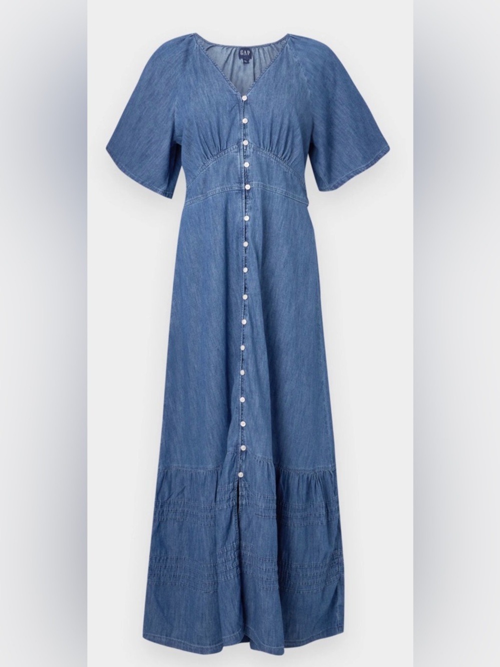 Gap Flutter-Sleeve Tiered Chambray Maxi Dress NWOT M Summer Beachy Feminine BoHo - Picture 6 of 7